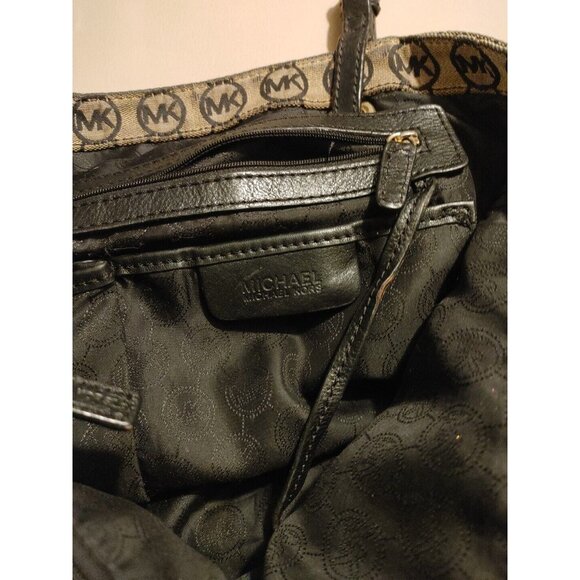 Michael Kors Jet Set Tote Leather and Canvas Black and Tan Logo - Picture 12 of 15